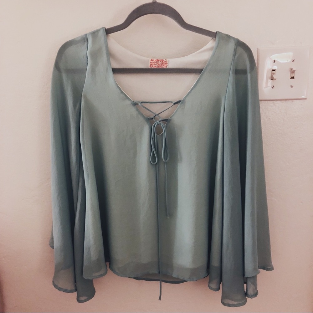 Teal Tunic Top with sheer sleeves